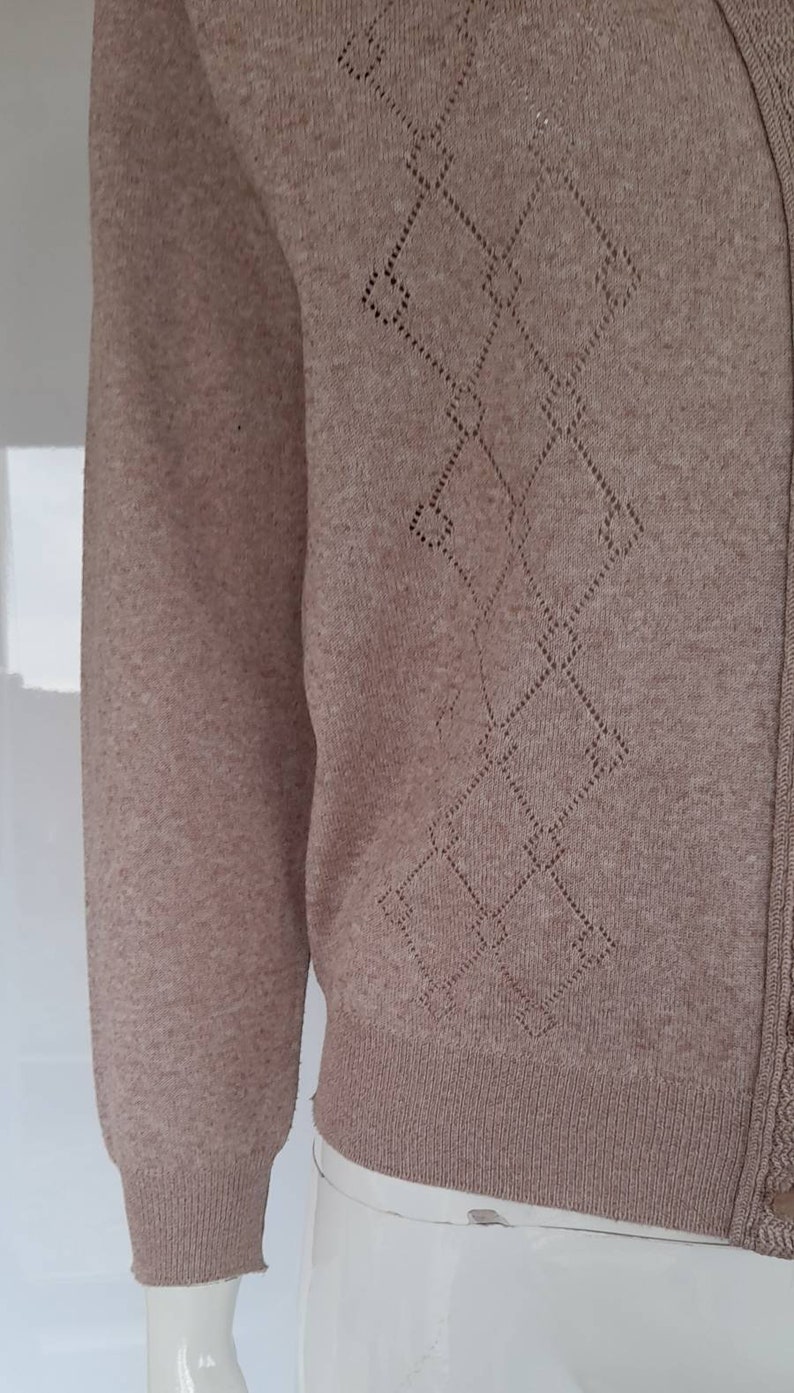70s 80s OATMEAL marl pointelle v neck littlewoods fully fashioned CARDIGAN mod skinhead uk 16
