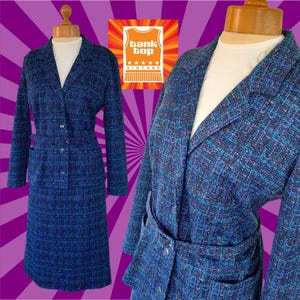 60s Purple Aqua black lilac ladies pride SKIRT SUIT uk 12 sixties mod