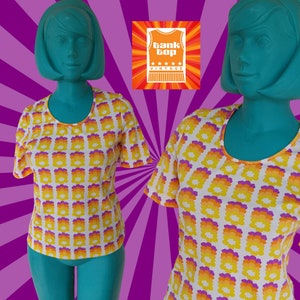 60s floral  PSYCHEDELIC  TOP tshirt uk 10