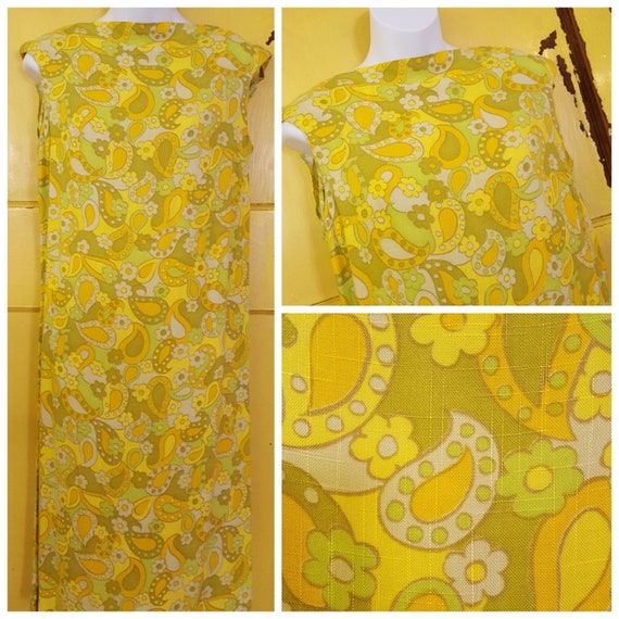 Lemon and lime PAISLEY print 1960's handmade MOD s