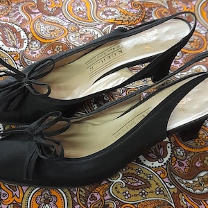 60s BLACK fabric BOW front SLINGBACKS bruno magli for kurt geiger bond street mod sixties party shoes uk 5 5.5 aa narrow