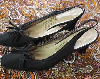 60s BLACK fabric BOW front SLINGBACKS bruno magli for kurt geiger bond street mod sixties party shoes uk 5 5.5 aa narrow
