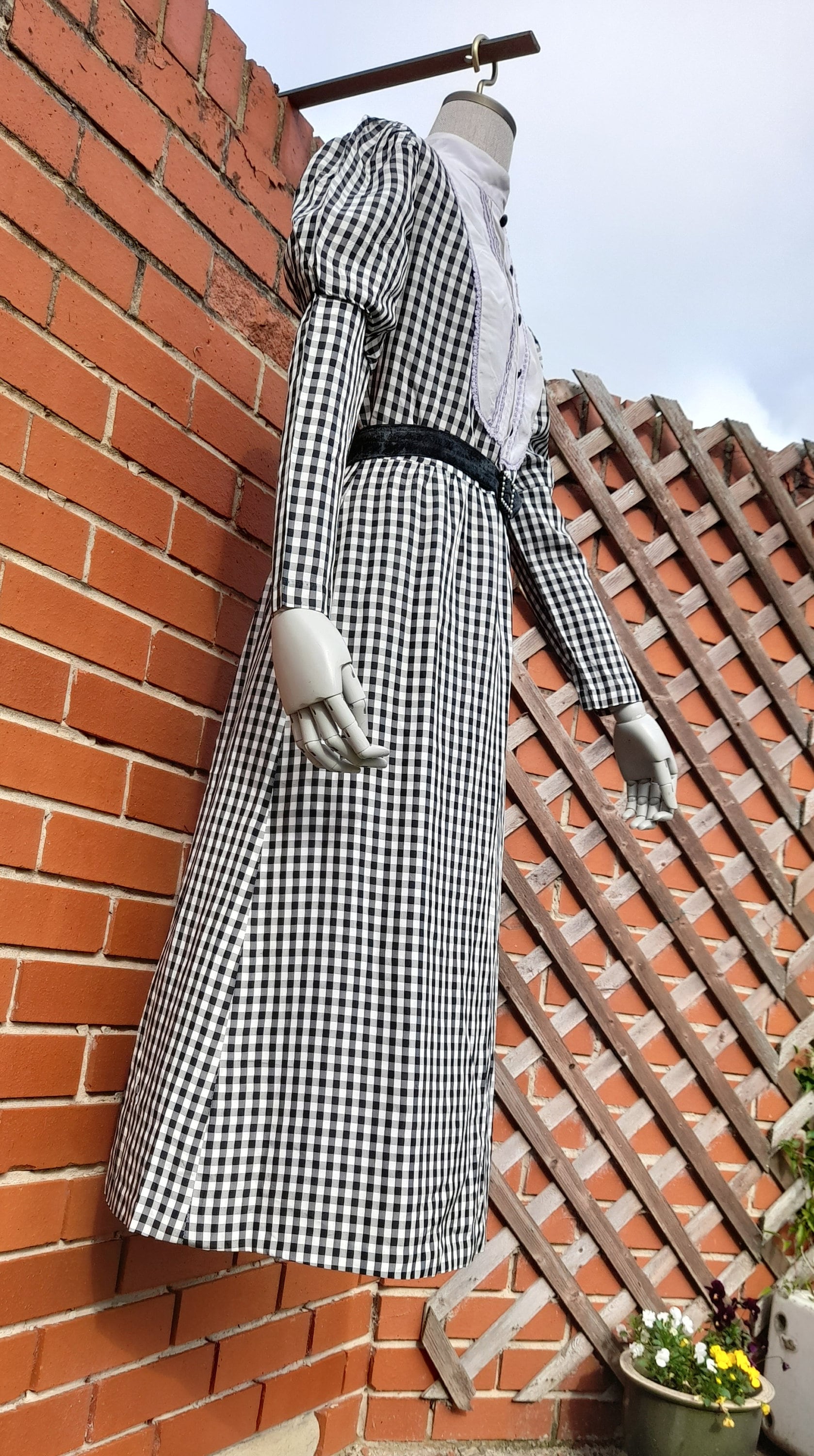Vintage 60s Gingham Dress, Black White Check, Victorian Style UK 10