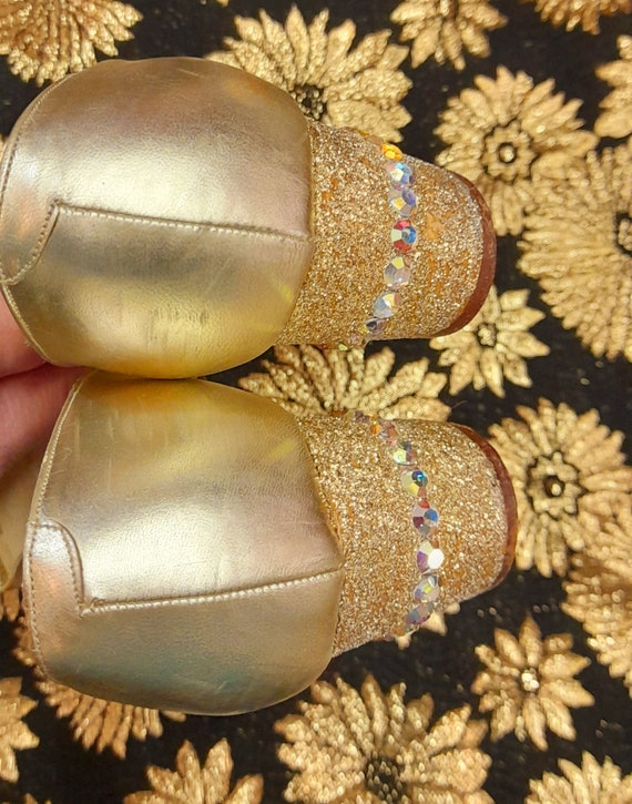 60s GOLD glitter DIAMANTE pilgrim SHOES by fiesta… - image 10