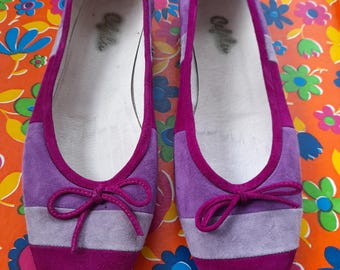 Vintage Suede Colorblock Ballet Flats, Mod 60s Style UK 6