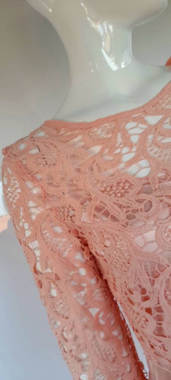 60s 70s pale salmon PINK lace and nylon MAXI DRES… - image 4