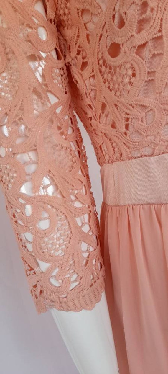 60s 70s pale salmon PINK lace and nylon MAXI DRES… - image 6