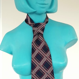 60s 70s RED white BLUE check wide kipper st michael polyester TIE necktie boho sixties mod