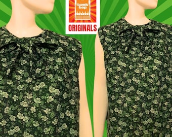 Jaren 60-top met bloemenschelp, groene strik aan de voorkant, handgemaakt, VK 18