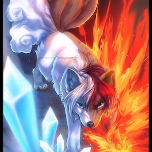 SALE: Fire & Ice Held Fuchs - A5 HOLO PRINT | Anime nerdig mha bnha niedlichen entzückenden Kunst Dekor Abstand