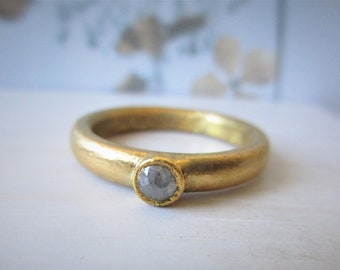 Women's Ring Gold Ring Yellow Gold Rose Cut Solid Diamond Engagement Ring Wedding Ring Gift Slip Ring Slip Ring Stacking Ring