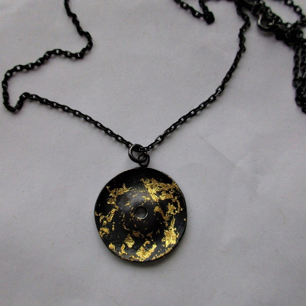 Round large chain pendant disc blackened or light silver gold rustic unique boho timelessly simple