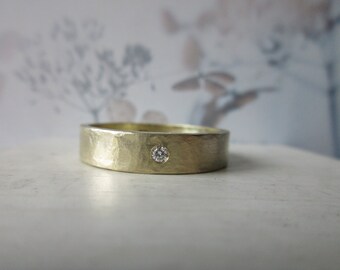Rustic Forged Gold Ring Diamond Timeless Engagement Ring Wedding Ring Slip Ring Stacking Ring Gift Unisex Diamantrin Boho Wedding Ring