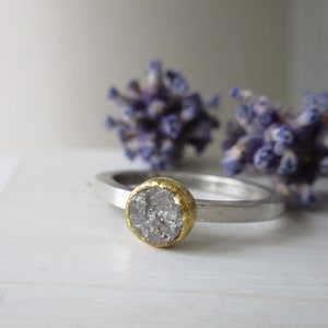 Narrow women's ring with raw diamond gray in gold or silver wedding ring engagement ring insert ring