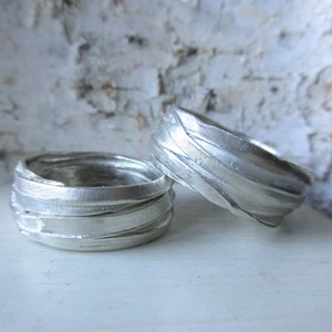 Fancy Wedding Rings Wedding Rings Pair Rings Silver Ribbons Structure Handmade Rustic Winding Rings Wave Rings image 1