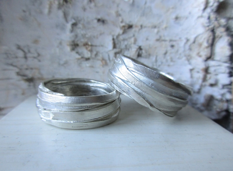 Fancy Wedding Rings Wedding Rings Pair Rings Silver Ribbons Structure Handmade Rustic Winding Rings Wave Rings image 1