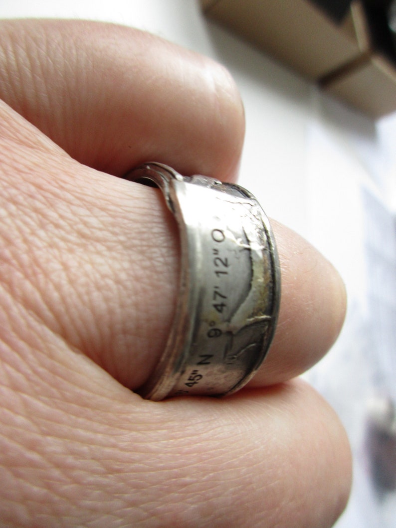 Verlobung, Freundschaftsring Memory Koordinaten Sterling Engagement engraving Mensring Bild 2