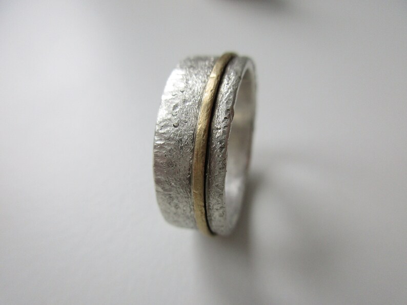 Ring silver ring bicolor wedding ring wedding ring forged engagement ring gift silver & gold unisex bicolor rustic timeless image 1