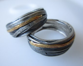 Wrap rings wedding rings men's ring partner rings solid two-tone UNISEX silver gold rustic timeless individual set or single ring