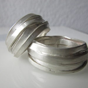 Fancy Wedding Rings Wedding Rings Pair Rings Silver Ribbons Structure Handmade Rustic Winding Rings Wave Rings image 4