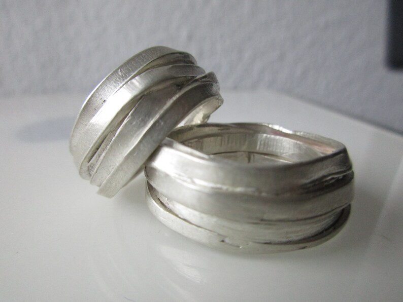 Fancy Wedding Rings Wedding Rings Pair Rings Silver Ribbons Structure Handmade Rustic Winding Rings Wave Rings image 4