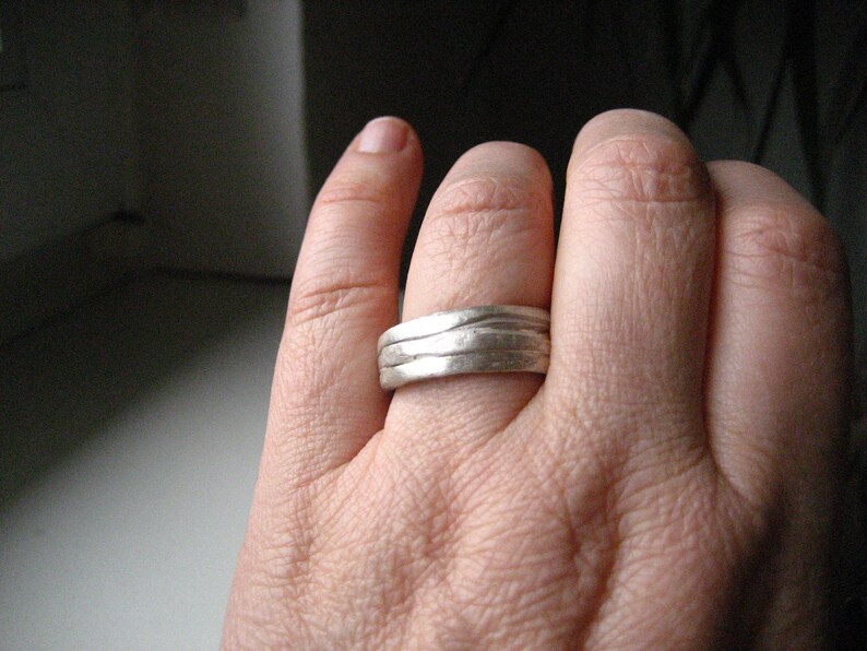 Fancy Wedding Rings Wedding Rings Pair Rings Silver Ribbons Structure Handmade Rustic Winding Rings Wave Rings image 5