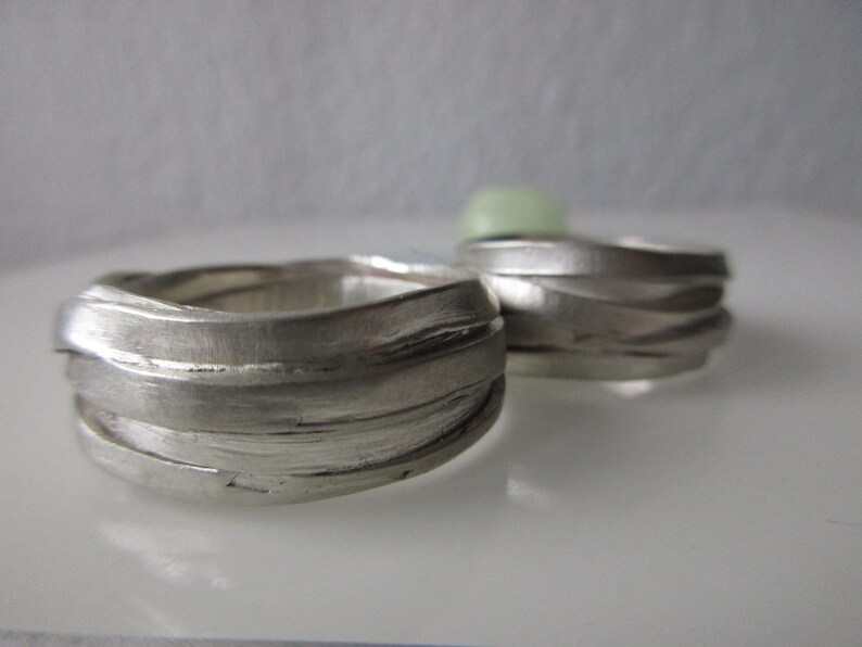 Fancy Wedding Rings Wedding Rings Pair Rings Silver Ribbons Structure Handmade Rustic Winding Rings Wave Rings image 3