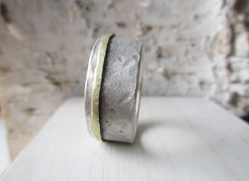 Ring silver ring bicolor wedding ring wedding ring forged engagement ring gift silver & gold unisex bicolor rustic timeless image 2