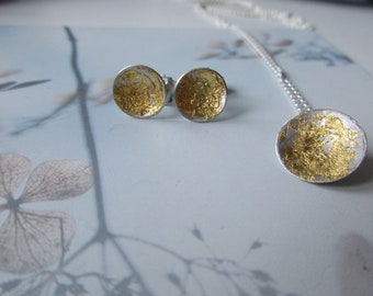Simple round earrings two-tone silver & gold with pendant set or single