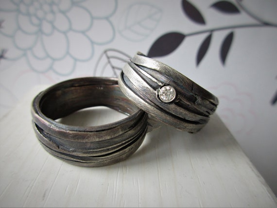 anillos de boda hechos a mano diamante plateado Etsy España