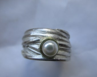 Silberring breit,   große Perle in Gold "MEDAMES" Freshwaterpearls Ring White  Sterling gold bicolor Perlenring Wickelring