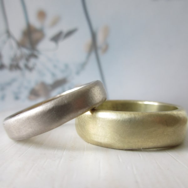 Extraordinary handmade wedding rings different soft shape white gold yellow gold unique individually bohowedding rustic timeless