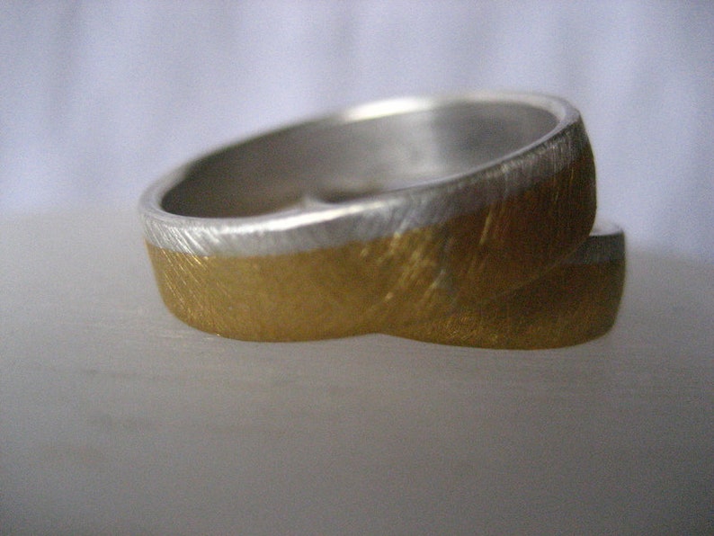 Ausgefallene Ringe Einzelring oder Set schlicht Silber Gold bicolor geschmiedet handgearbeitet Goldschmiedearbeit zdjęcie 2