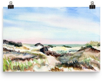 Horseneck Beach Print, Massachusetts Coast, from watercolor painting, by Pamela Parsons, beach print, Westport, gift for beach lover.