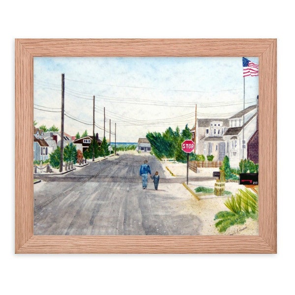 A Walk with Grandpop, Long Beach Island, New Jersey, Framed Fine Art Print, from watercolor painting, by Pamela Parsons, Jersey Shore, LBI
