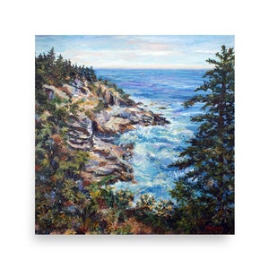 Maine Print. Rocky Coast, Acadia National Park, Maine. from impressionist painting, by Pamela Parsons. Maine Coast print. Cadillac Mountain.