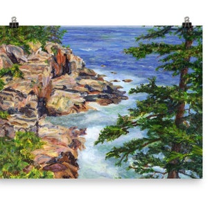 Thunder Hole, Acadia National Park Painting, Maine Fine Art Print, acrylic painting of the Rocky Maine Coast, by Pamela Parsons. ocean print