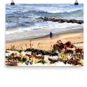 Long Beach Island Print, Walking the Beach, from impressionist painting, by Pamela Parsons. LBI art print, New Jersey Beach Print. LBI gift.