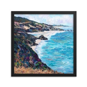 Framed California Print. &quot;Wild Beach, Big Sur&quot;. California Coast. from oil painting by Pamela Parsons. Pacific Coast Highway, California Art