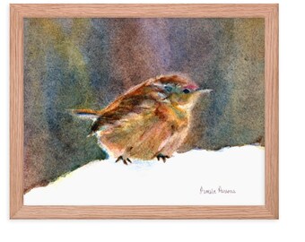 Mother Wren, Framed Fine art print, from watercolor painting, by Pamela Parsons. Bucks County print, mother bird, Holiday gift, bird print.