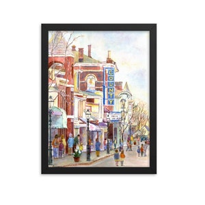 Doylestown Framed Print, Street scene with Historic County Theatre, from Bucks County watercolor painting, Pamela Parsons, Bucks County Art.