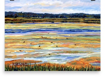 Plum Island Print, Salt Marsh, Plum Island, Cape Ann, Massachusetts. from- impressionist painting, by Pamela Parsons, Newburyport Print.