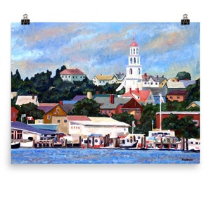 Gloucester, Cape Ann Print, From impressionist oil painting, by Pamela Parsons. Massachusetts coast, harbor scene, Gloucester Print,