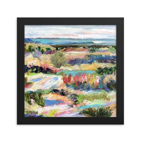 Jersey Shore Beach, framed Fine Art Print, from impressionist oil painting, by Pamela Parsons, black wood frame, 10x10 or 12x12" square