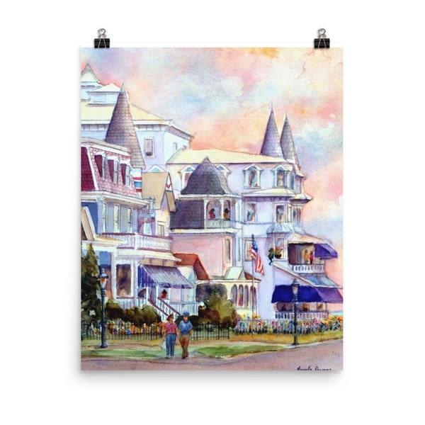 Cape May Watercolor Painting. Fine Art Print, by Pamela Parsons. Painting of Jersey Shore, victorian architecture, New Jersey beach town
