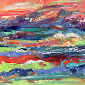 Maine Painting, Mountains and Sea. original oil painting, oil on panel, abstract seascape, Acadia National Park Painting, Cadillac Mountain.