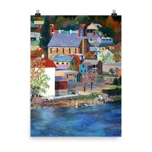 New Hope on the Delaware, Art Print. From- impressionist oil painting, by Pamela Parsons. Delaware River painting, Bucks County art,