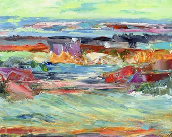 Jersey Shore Painting, Rocky Shore, oil on cradled birch, 10x10&quot;, by Pamela Parsons, abstract seascape, Sandy Hook Painting. original oil.
