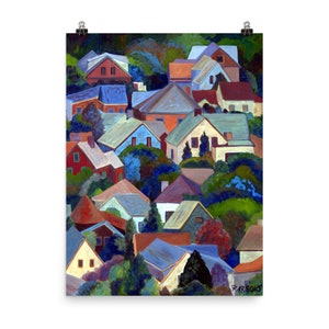 Provincetown Print. Cape Cod Art Print. &quot;Rooftops of Provincetown&quot;, from oil painting, by Pamela Parsons.  Cape Cod Art. Cape Cod Art.