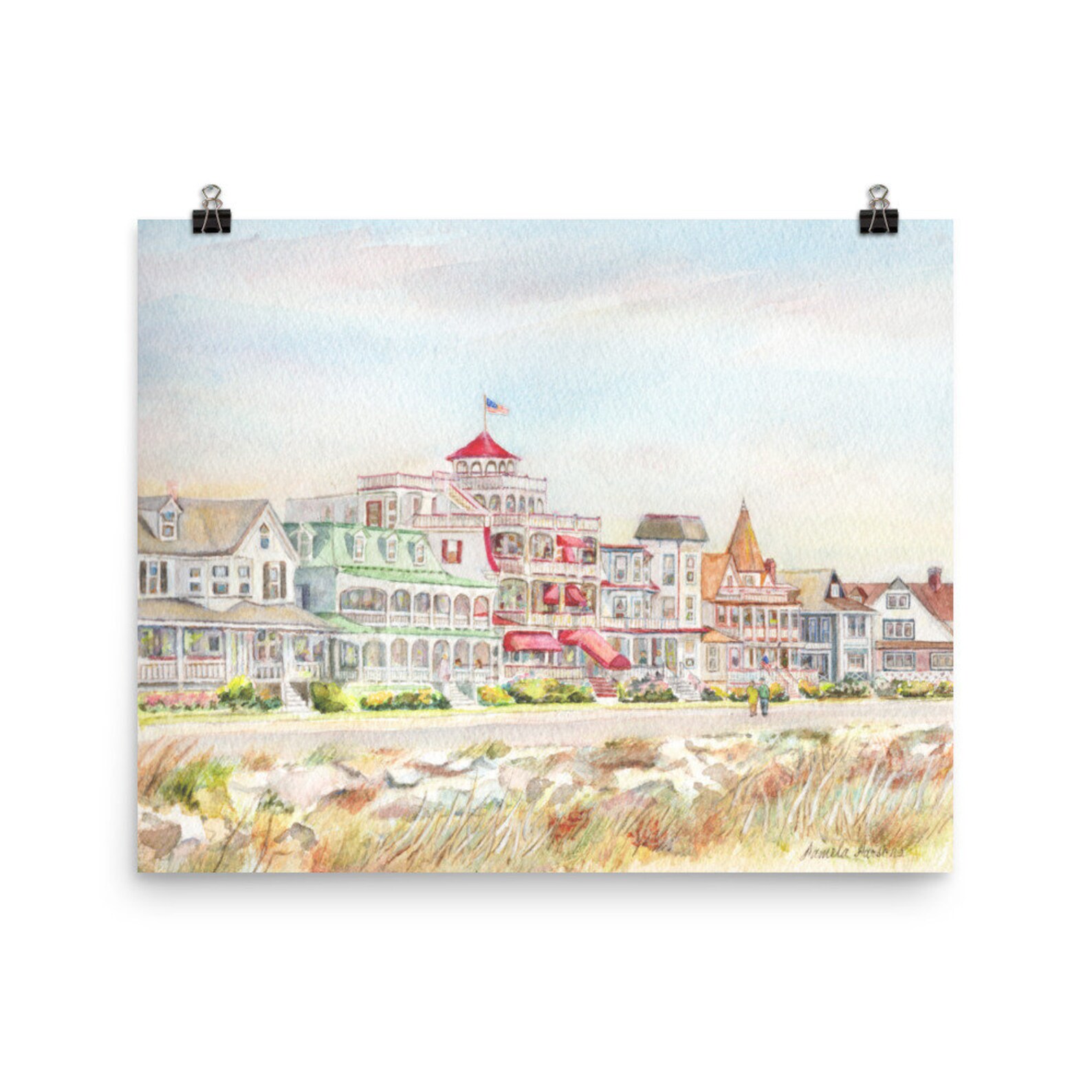 Cape May Promenade, Fine Art Print, From Watercolor Painting, by Pamela